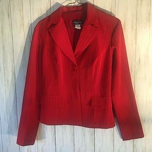⭐️ EUC Red Pinstriped Women's Blazer Lined Size 2 3 4 Machine Washable Jacket